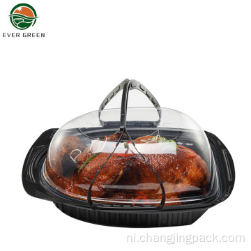 Plastic rotisserie kippenbox met handvat wegwerpbaar